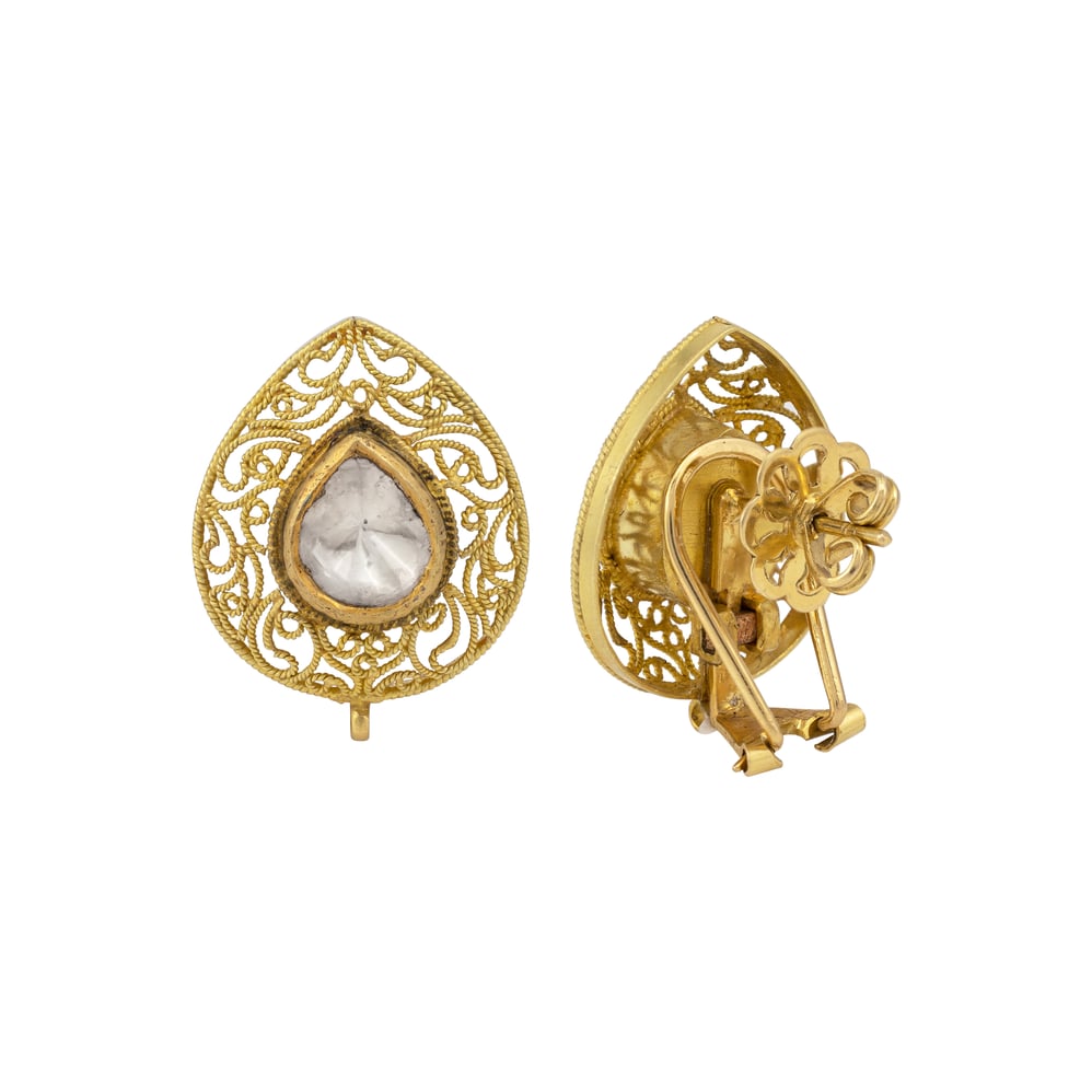 Gold Filigree Polki Stud Earrings